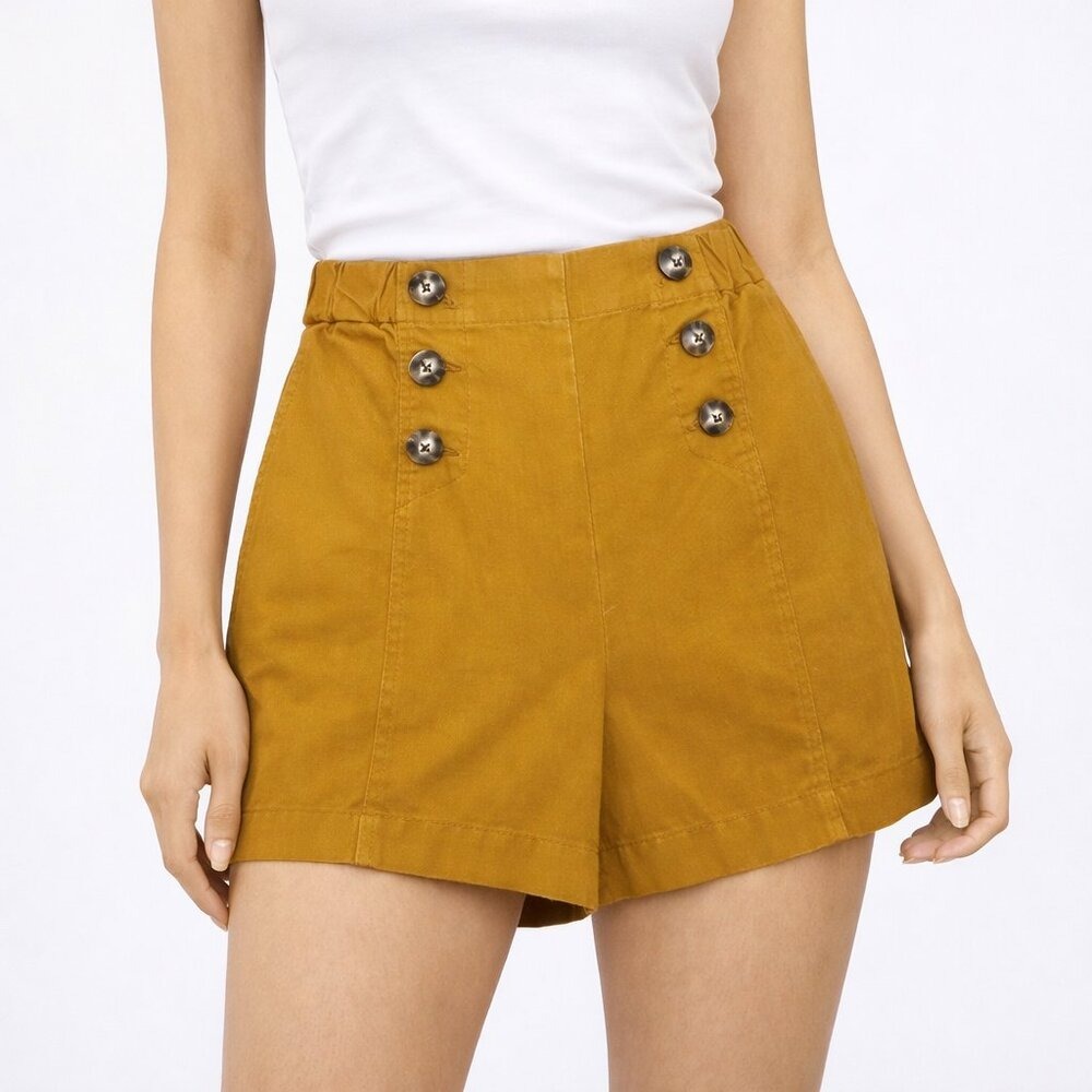 Madewell‎ Mustard Yellow Hemp Cotton High Rise Sailor Button Shorts XS